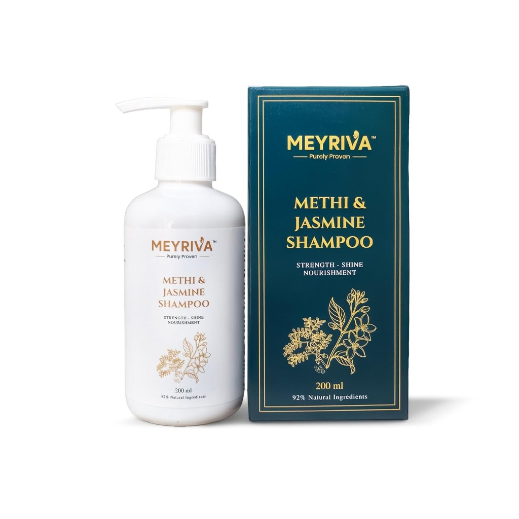 Meyriva Methi & Jasmine Shampoo – bottle and box
